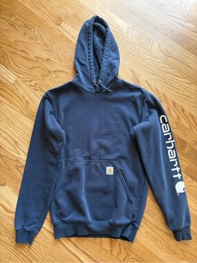 Carhartt Navy Blue Hoodie with Sleeve Logo